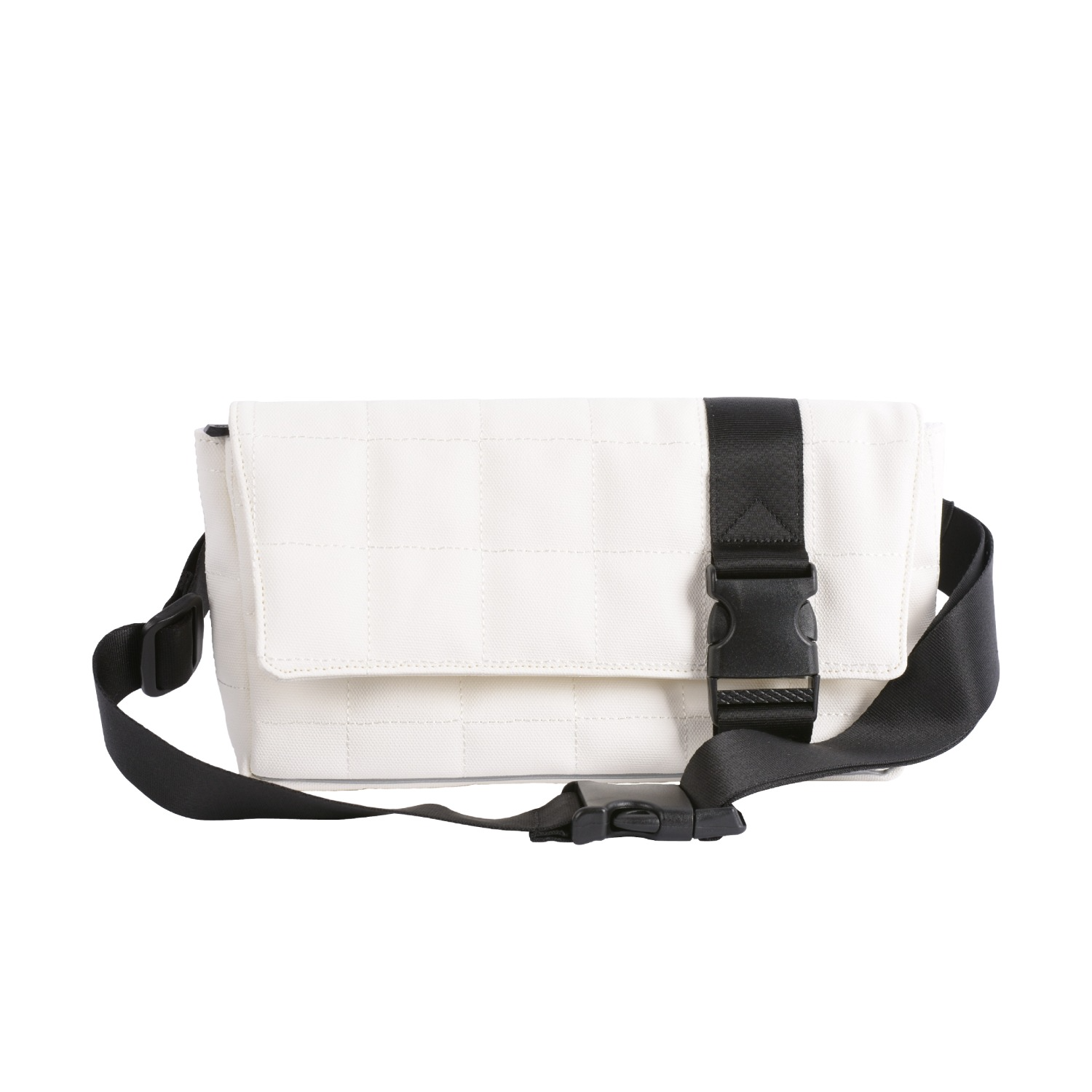 Man In Black Quilted Waist White Bag